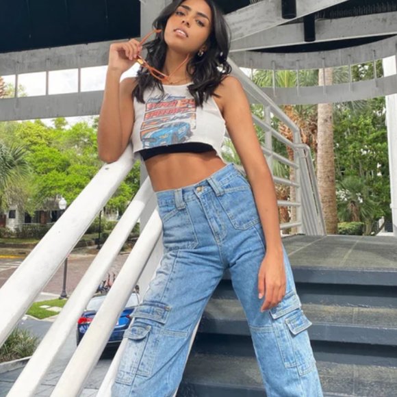 Lioness Stacey Jeans in Denim Blue - Picture 1 of 4